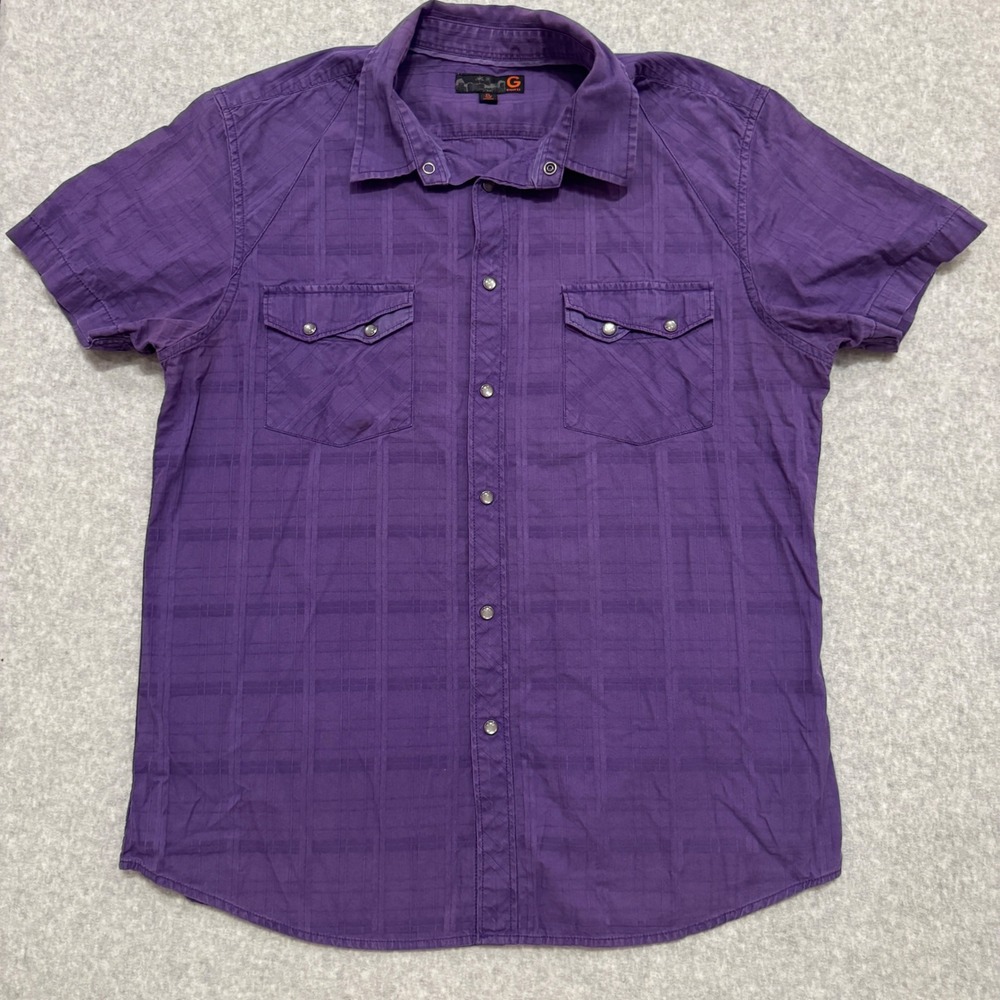 G by Guess Mens XL Purple Tonal Plaid Short Sleeve Western‎ Pearl Snap Shirt Y2K